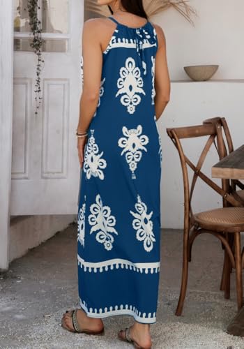 Image of Sulozom Summer Maxi Dresses for Women 2025 Casual Floral Halter Sleeveless Boho Dress Flowy Beach Vacation Outfits
