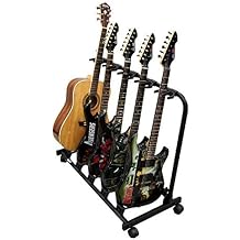 American Sound Connection 5 Guitar Rolling Cart Stand Pro Audio Stage, Studio or Display Rubber Divider Electric or Acoustic Guitar Holder