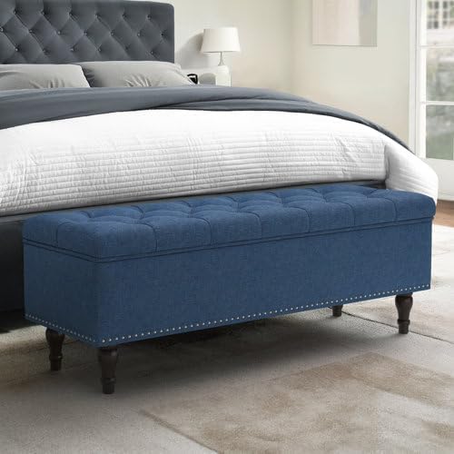 Image of LEGACY OF COMFORT Arlecia Upholstered Ottoman Bench with Storage for Living Room, Storage Chest for Sofa Couch Bedroom Entryway (Navy Blue)