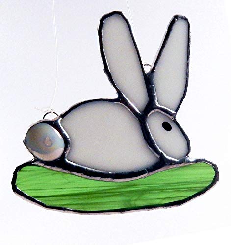White Rabbit on Grass Green Glass