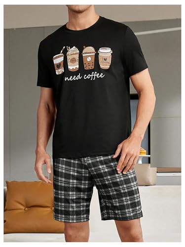 Image of Verdusa Men's Pajamas Set 2 Piece Pjs Sets Short Sleeve Letter Print Tee and Short Lounge Set