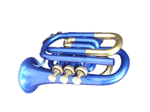 Queen Brass Pocket Trumpet Brass Made B Flat W/Case+Mp Blue #TOP17