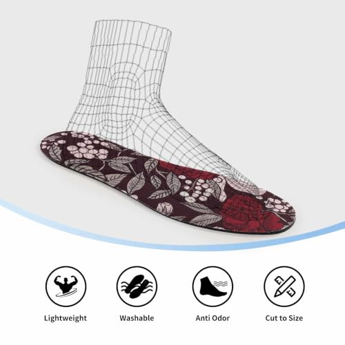 Image of Washable Barefoot Shoe Insert Sockless Shoe Liner Thin Shoe Inserts for Women 3 Pairs No Show Socks Rose Print Large