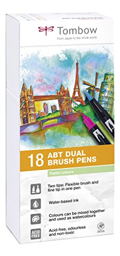 Tombow ABT-18P-5 viltstift Dual Brush Pen met twee punten, set van 18, pastelkleuren
