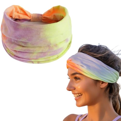 Image of XFYT Super Soft Tie-Dye Yoga Boho Chic Hair Bands |Stylish Stretch Microfibre high Sweat absorbtion Head Band for Women Girls Workout Sports Fitness Gym (Lemon Pink)