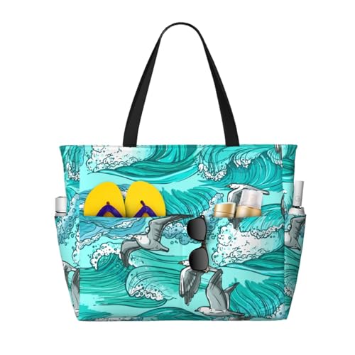 Grand sac de plage imprimé oiseaux avec poignées et bandoulière femme
