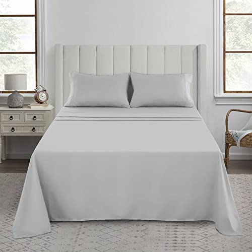 Plain Dyed Super King Flat Sheets- Easy Care Percale Bedding Set- Anti Allergy Soft Polycotton Bed Sheets- Silver