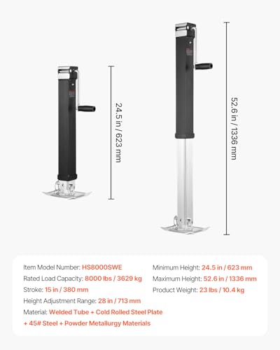 Image of VEVOR 8000lbs Heavy-Duty Square Direct Weld on RV Jack, 15-1 /4 Inches Lift, Adjustable Drop Leg, for Lifting RV, Horse, Utility, Yacht Trailers, TJD-7000S