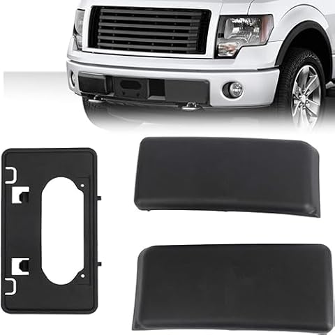 KARPAL Front LH + RH Bumper Guards Pads Caps + License Plate Frame Bracket Compatible With 2009-2014 Ford F150 Cover
