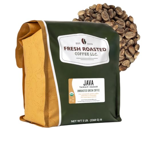 Fresh Roasted Coffee, Organic Java Taman Dadar Unroasted Green Coffee Beans for Home Roasting, USDA Organic, 100% Single Origin, Kosher, 5 lb (80 oz)