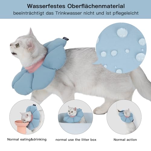 Halskrause Katze, Einstellbarer Halskrause Halsband, Weich Blumen Katze Wiederherstellung Halsband Kragen Cone ,für Katzen Kleiner Hunde Nach Operation und Verletzungen (blau, M)