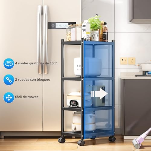 Miniatura 4 de Sayzh Estanterias Almacenaje, Estantería De Metal Resistente De 4 Niveles, Estanteria Altura Ajustable Cocina Con Ruedas Y Patas Antideslizantes Para Garaje, Cocina, Sala De Libros, Esquina, Negro