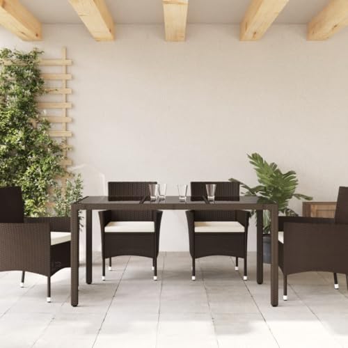 Table de jardin en verre marron et polyrotin 150x90 cm - 4