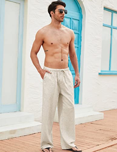 Coofandy Mens Linen Cotton Loose Casual Lightweight Elastic Waist Straight Pants #TOP2