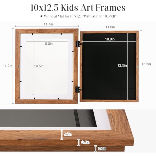 Image of [2 Pack] Kids Art Frames, 10x12.5 Front Opening Kids Artwork Frames Changeable,Dark Woodgrain Artwork Display Storage Frame for Wall, Holds 50 Pcs, for 3D Picture, Crafts, Children Drawing, Hanging