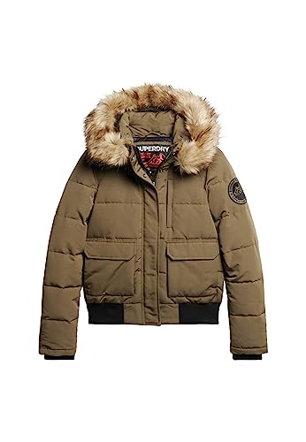 Superdry COAT EVEREST HOODED PUFFER POMBER Military Olive 10 Femme, Vert olive militaire, 38