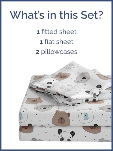 Image of Kids Queen Size Bears Bed Sheets - 4 Piece Kids Bears Sheet Set | Bears Themed Bedding, Ultra-Soft, Cute & Cozy, Breathable & Machine Washable, Kids Bed Set for Boys, Girls, Teens & Toddlers