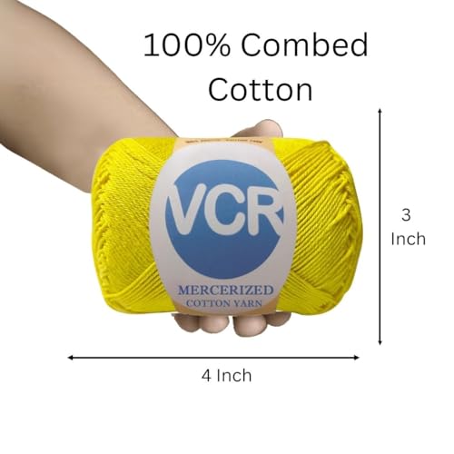 Image of VCR 4 Ply Lemon Yellow 100% Mercerized Cotton Yarn, 60 Grams Hank, 190 Meters Length, Cotton Combed Ball, Smooth and Glossy Crochet Yarn for Crochet and Knitting, Pack of 1, Suitable for DIY Crafts