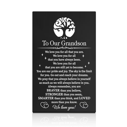 GEYGIE To Our Grandson Black Wallet Card, Engraved Metal Wallet Insert Card Love Notes from Grandparents, Graduation Birthday Coming of Age Wedding Gifts for Grandson with Inspirational Message
