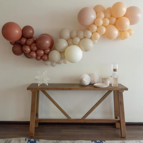 Image of Brown Balloons Garland Arch Kit, Retro Brown Nude Balloons Arch, Tan Ivory Balloon, Burnt Orange White Sand Balloon for Thanksgiving Fall Autumn Pumpkin Neutral Baby Shower Birthday Party Decorations