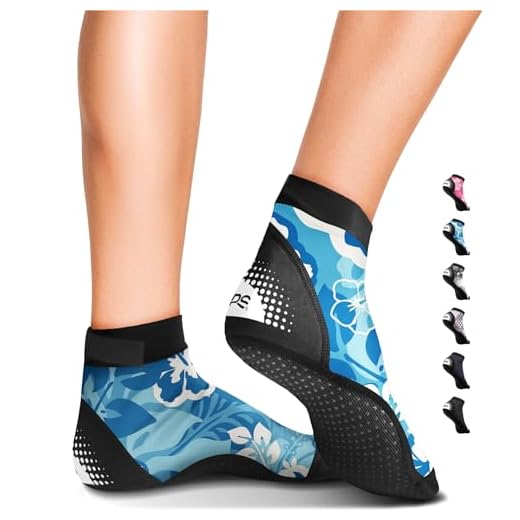 BPS 'Second Skin' Water Socks - Non Slip Socks - for Sand Playing, Outdoor Activities, Paddleboarding, Sand Walking, Scuba Diving, Beach Soccer - Low-Cut Socks (Blue Floral, Medium)