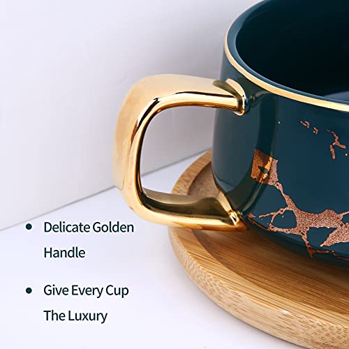 Juego de Tazas de café de Taza de té de cerámica de 10 oz con platillo de Madera Juego de platillo de Taza de Mano… - Imagen 3