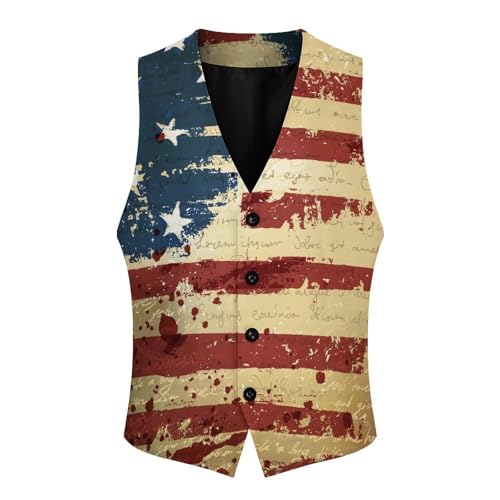 Grunge America Flag Men's Suit Vest Slim Fit V-Ncek Waistcoat Business Casual Vest4