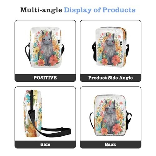 mens messenger bag Shoulder Bag For Woman Casual Purse Cross Body Adjustable Strap for work work - Cats Flowers Colorful4
