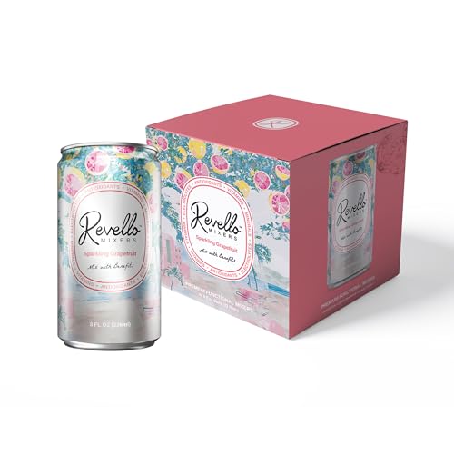 Image of Revello Mixers Sparkling Grapefruit - Mixer Infused with Electrolytes, Antioxidants, Vitamins & Minerals - Low Sugar & Calories - Premium Beverage for Crafted Cocktails & Mocktails - 8 fl oz (Pack of 4)