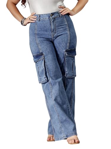 Image of Miss Chase A+ Women's High Rise Regular-Length Stretchable Denim Wide-Leg Shaping Jeans