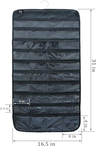 Image of Earring Organizer for Women | Hanging Jewellery Organiser with 48 Double-Sided Transparent Pockets | Earrings Holder, Necklace, Bangle Organizer | Jewelry Storage Organizer for Wardrobe Closet (Black)
