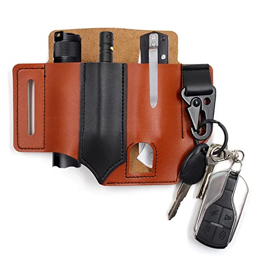 Image of GORGECRAFT Leather EDC Pocket Organizer for Men Leatherman Pen Holder Sheath Key Fob Flashlight Sheath Holster EDC Leather Pouch Multitool Sheath for Belt（Black）