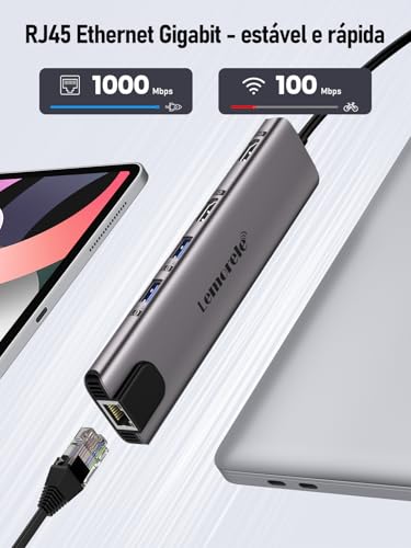 Image of Lemorele USB-C 11 in 1 Dual Output HDMI 4K Hub Adapter, Gigabit Ethernet, 4 USB 3.0 Ports, PD 100W, USB-C and SD /TF Reader - Plug & Play for MacBook, Yoga, HP, Dell, Acer and More