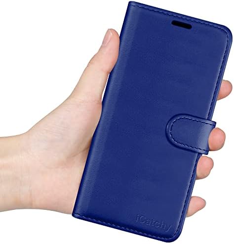 iCatchy for Motorola Moto E20 / E30 / E40 Case Leather Wallet Book Flip Folio Stand View Magnetic Closure with Card Slots Cover (Blue)