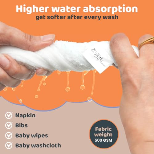 Image of Zoane Creatione Premium Baby Wash Cloths for Babies - Ultra-Soft, Highly Absorbent, 500 GSM, 10x10 in, Pack of 6, Baby washcloths for Newborns and Toddlers - Multi