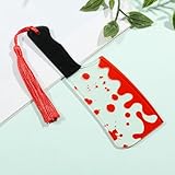 Horror Novelty Bookmark Set - Creepy Tool Shapes with Blood Stain Design, Gothic Book Accessories for Halloween Gifts, Macabre Metal Page Holders with Red Tassels (1pc Knives)