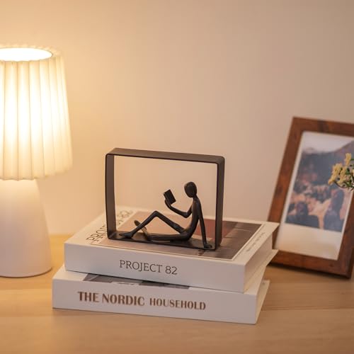 Sziqiqi Book Ends for Shelves Decorative: Cast Iron Bookends for Books Cute Statue Book Ends on Bookshelf Human Sculpture Decoration - Geometric Bookend Unique Gift for Shelves Room Office Decorative