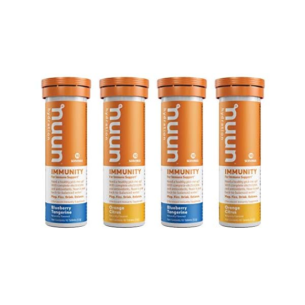 Nuun-Immunity-Immune-Support-Hydration-Supplement-Electrolytes-Antioxidants-Vitamin-C-Zinc-Turmeric-Elderberry-Ginger-Echinacea-Blueberry-Tangerine-Orange-Citrus-4-Tubes-40-Servings Nuun Hydration Immunity Electrolyte Tablets With 200mg Vitamin C, Blueberry Tangerine + Orange Citrus, 4 Pack (40 Servings)