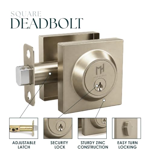 Image of Mega Handles - Glamor Deadbolt Entry Lock - Heavy Duty Round Locking for Left or Right-Handed Doors - Interior /Exterior - Satin Nickel
