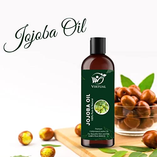 Image of VIRTUAL Pure Jojoba Essential Oil For Stronger Hair, Body Skin Care, Moisturizing Dry Skin, Eyelash & Nails Cold Pressed Oil With No Mineral & Silicones