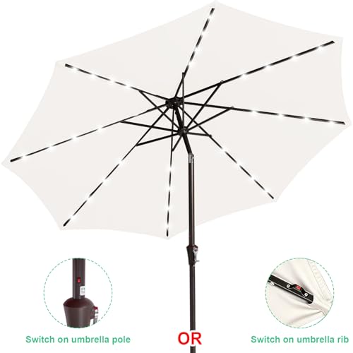 Image of JEAREY 9FT Outdoor Patio Umbrella with Solar Lights, LED Lighted Pool Umbrella with Tilt and Crank, Outdoor Table Umbrellas for Deck, Yard & Market (Cream White)