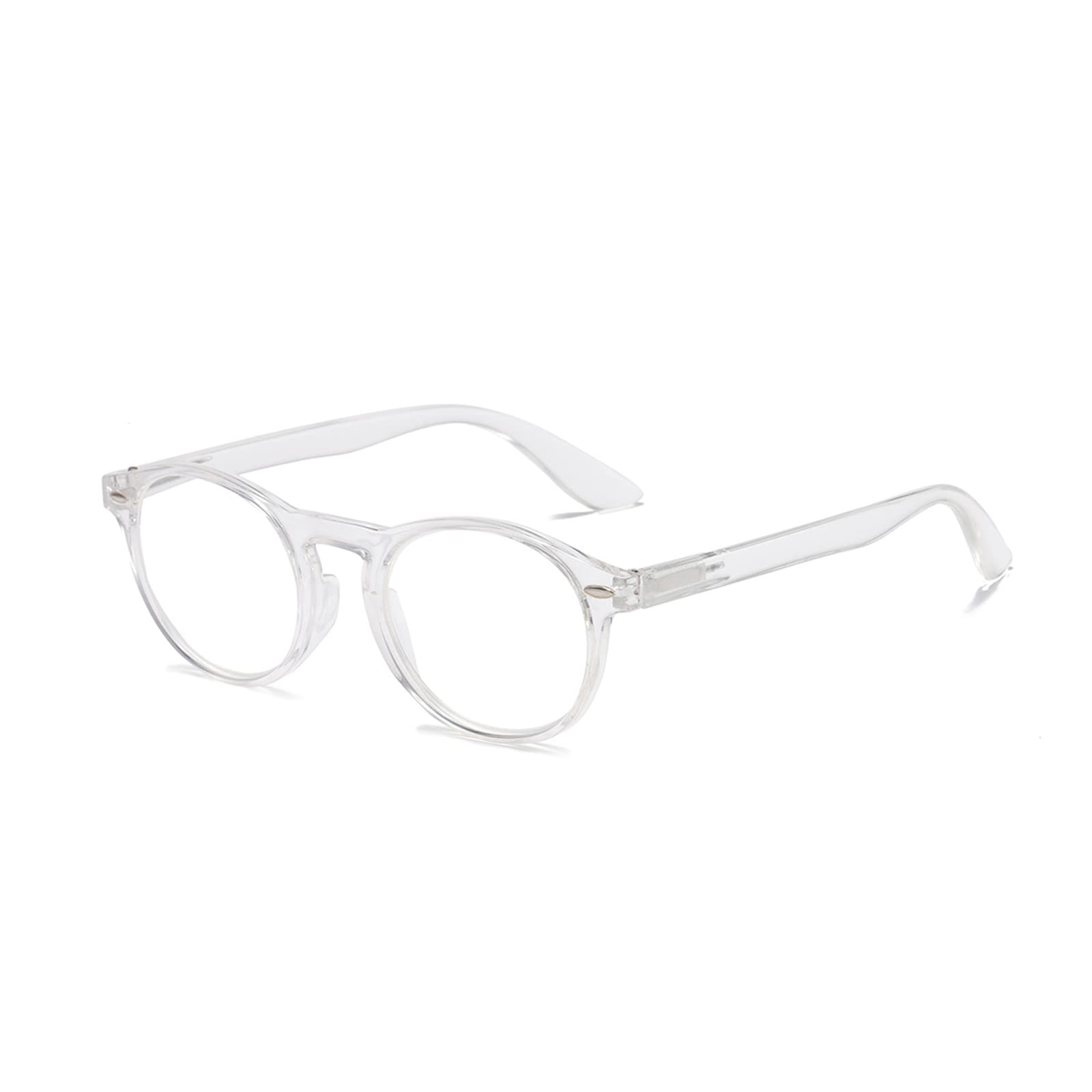 MMOWW Gafas de Lectura con Filtro Anti Luz Azul para Ordenador, Gafas Redondas de Moda para Hombres y Mujeres con Bisagra de Resorte Antifatiga (Transparente, 2.0)