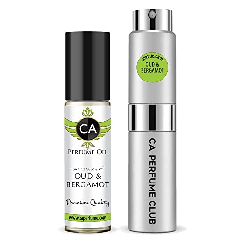 Ca Perfume Duo Impression Of Jo Oud & Bergamot Intense For Women & Men Eau De Parfum Refillable Atomizer Sprayer+ Fragrance Body Oil Long Lasting Sample Size Roll-On Bottle 0.27 Fl Oz+0.33 Fl Oz #TOP29