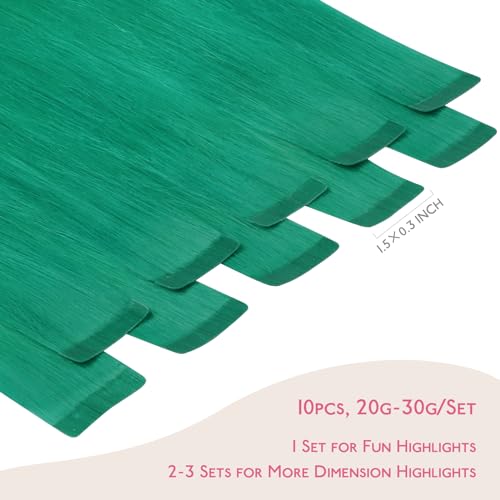 Image of WENNALIFE Tape in Hair Extensions Human Hair Green Tape in Extensions, 10pcs 30g 22 inch Remy Invisible Tape Ins Straight Colored Soft Real Human Hair Tape in Extensions Refill Set Extensions