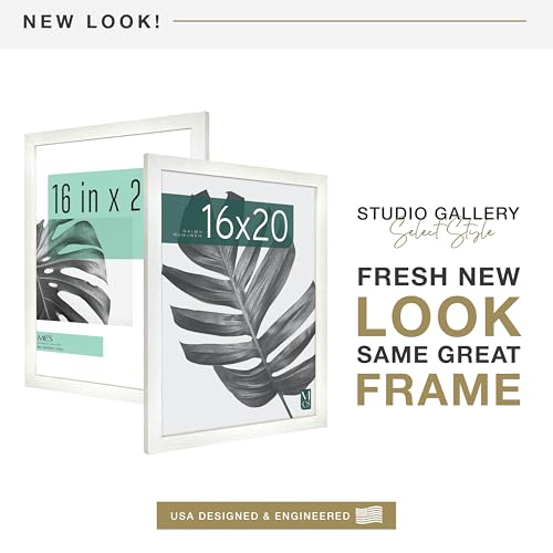 MCS Studio Gallery 16x20 Poster Frame White Woodgrain, Vertical & Horizontal Wall Hanging Large Picture Frame for Photos, Posters & Art Prints (1-Pack)