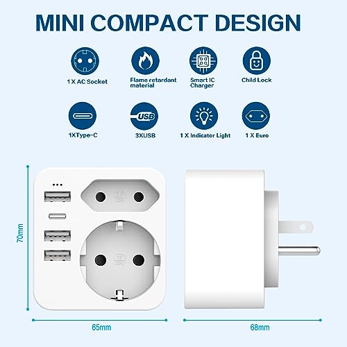 Hanyeal Adattatore Presa Americana, 6 In 1, Con 4 Usb, Per America/Canada/Messico, 3285W, Spina Usa Tipo B - 3