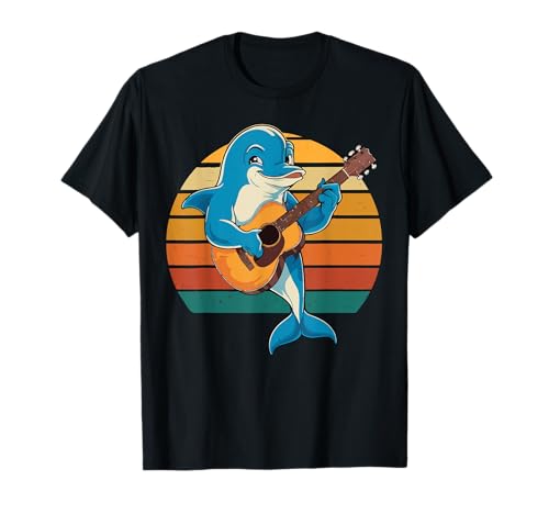 Delfín Tocando Guitarra Vintage Guitarrista Retro Rock Camiseta