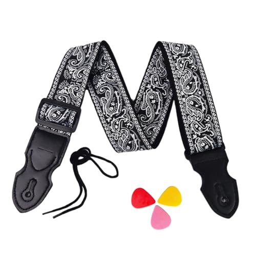 COYUN Sangle Guitare, Sangle En Jacquard Avec 3 Le Médiator,Sangle Guitare Acoustique,Guitar Strap Réglable Brodé Jacquard Styles Vintage En Vedette,Pour...