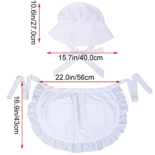 Women Pilgrim Costume Bonnet Apron Set White Waist Apron With Pockets For Christmas Party Favors (2) #TOP1