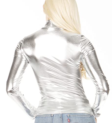 Image of Sakkas Metallic Liquid Mock Neck Turtleneck Long Sleeve Top - Made in USA